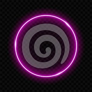 Neon circle. Light glow round purple color isolated on dark background. illuminated frame for design print. Abstract digital circe