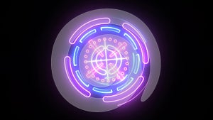 Neon circle rotation of frame with shining effects on dark background animation 4K