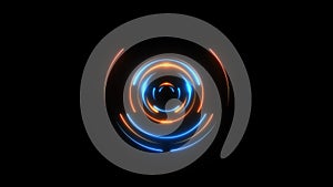 Neon circle rotation lines with shining glow effects on dark background animation 4K