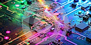 Neon Circuit Board Glow, 3D Render, Abstract, Technology, Circuitry, Electronics , circuit board