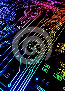 Neon Circuit Board - Glowing abstract futuristic hi-tech background