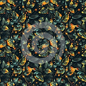 Neon Circuit Board Meets Botanical Elements: High-Resolution Seamless Tech Pattern photo