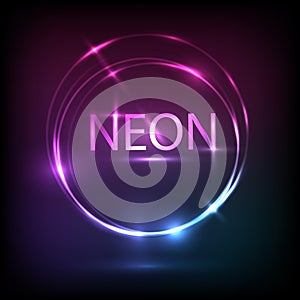 Neon cirlce, light effects banner design. Vector Illustration