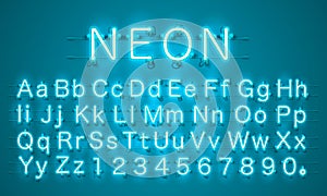 Neon city color lime blue font. English alphabet.