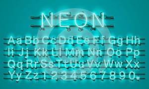 Neon city color lime green font. English alphabet.