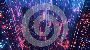 Neon Cityscape, A Digital Metropolis of Light and Code