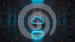 Neon cloud in server room data center technology