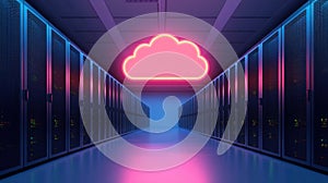 Neon Cloud Server Room - Futuristic Tech Infrastructure