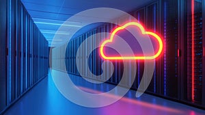 Neon Cloud Server Room - Futuristic Tech Infrastructure