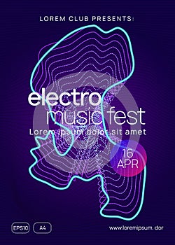 Neon club flyer. Electro dance music. Trance party dj. Electroni