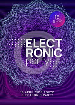 Neon club flyer. Electro dance music. Trance party dj. Electroni