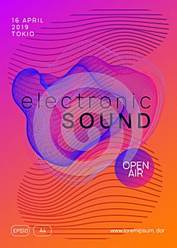 Neon club flyer. Electro dance music. Trance party dj. Electroni