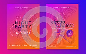 Neon club flyer. Electro dance music. Trance party dj. Electronic sound fest. Techno event poster.