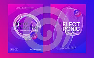 Neon club flyer. Electro dance music. Trance party dj. Electronic sound fest. Techno event poster.