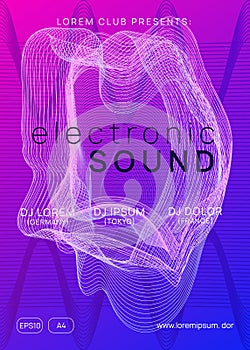 Neon club flyer. Electro dance music. Trance party dj. Electronic sound fest. Techno event poster.