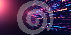 Neon Code Stream. Abstract Technology Background With Glowing Digital Binary Numbers, Data Flowing