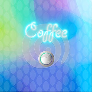 Neon Coffee sign light glowing, button
