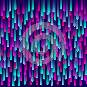 Neon colored drops on dark blue background, milticolor striped background,