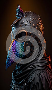 Neon colored masked character in grunge cyberpunk style clothing. Ai generated.