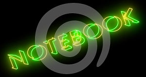 Neon-colored notebook word text illustration with a glowing neon-colored outline.