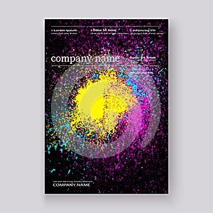 Neon colorful explosion paint splatter artistic covers design. D