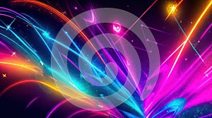 Neon Colorful Lights lines Background Wallpaper, Futuristic style Abstract Neon Backdrop