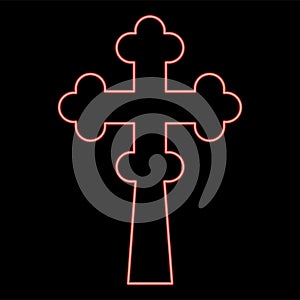 Neon cross trefoil shamrock on church cupola domical with cut Cross monogram Religious cross red color vector illustration image