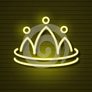 Neon crown on brick wall logo for web design. Vector
