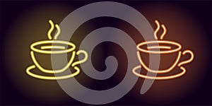 Neon cup and saucer in yellow and orange color