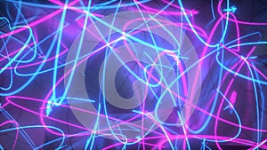 Neon curved glowing blue and pink curves 3D render illustration