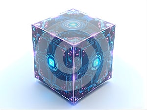 Neon Cyber ??Quantum Computing Cube Box Data Core