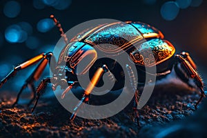 Neon Cyborg Insect: Close-Up of High-Tech Bug Glowing in RGB photo