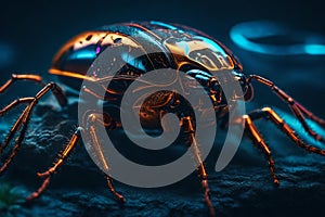 Neon Cyborg Insect: Close-Up of High-Tech Bug Glowing in RGB photo