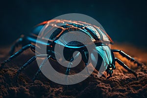 Neon Cyborg Insect: Glowing High-Tech Marvel in Close-Up Detail