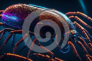 Neon Cyborg Insect: Glowing High-Tech Marvel in Close-Up Detail