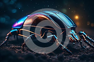 Neon Cyborg Insect: Glowing High-Tech Marvel in Close-Up Detail