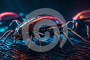 Neon Cyborg Insect: Glowing High-Tech Marvel in Close-Up Detail