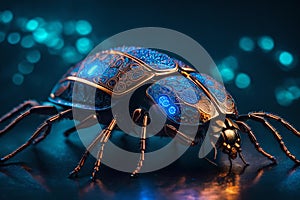 Neon Cyborg Insect: Glowing High-Tech Marvel in Close-Up Detail