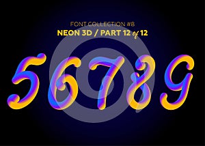 Neon 3D Typeset with Rounded Shapes. Font Set of Painted Letters photo