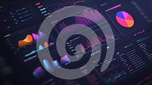 Neon Data Analytics Dashboard Display on Dark Screen