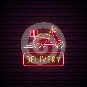 Neon delivery scooter sign.