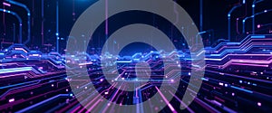 Neon Digital Circuit Pattern Representing AI and Data Computing photo