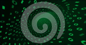 Neon Digital green binary tunnel. Seamless background for network, big data, data center, digital event. 3D illustration