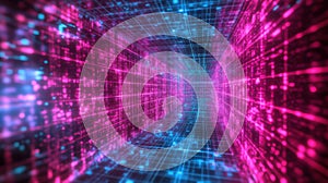 Neon digital tunnel. AI Generated