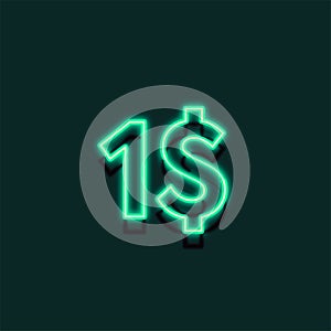 Neon Dollars 1$ price symbol design