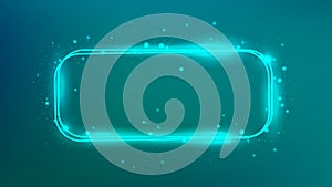 Neon double rounded rectangular frame with shining effects and sparkles