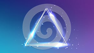 Neon double triangular frame with shining effects and sparkles