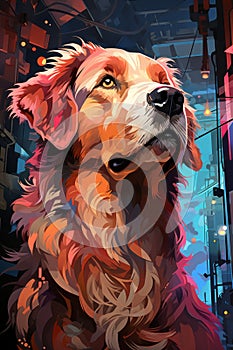 Neon Dreams: Cyberpunk Great Pyrenees Contemplation