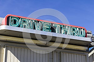 Neon Drive Thru Sign at a Fast Food Restaurant I