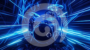 Neon Drum Set with Blue Light Trails
